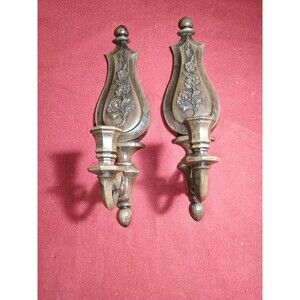 Vtg 1960s Dart Industries Pair MCM Faux Wood Wall Candle Holders Sconces Floral